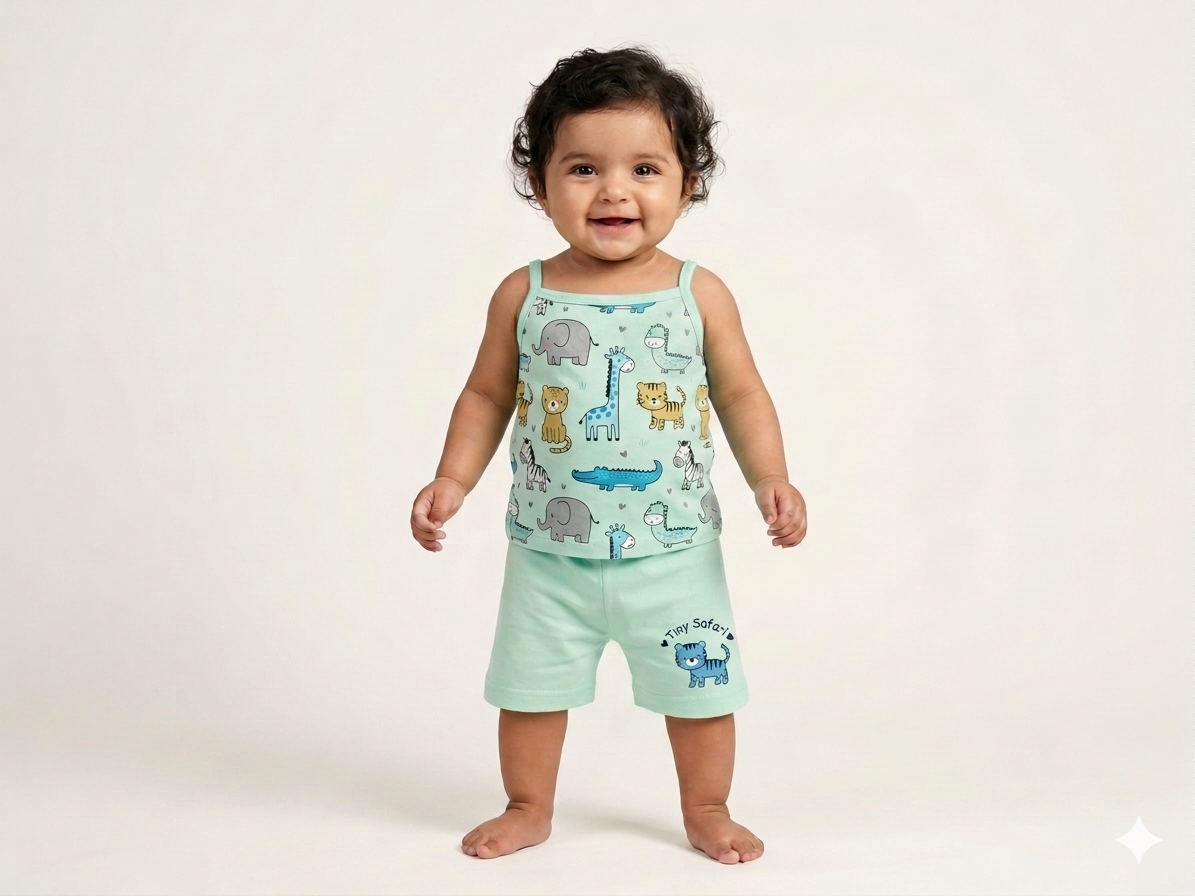 Playful Safari-Print Camisole and Shorts Set for Baby Girls: Fun Summer Style