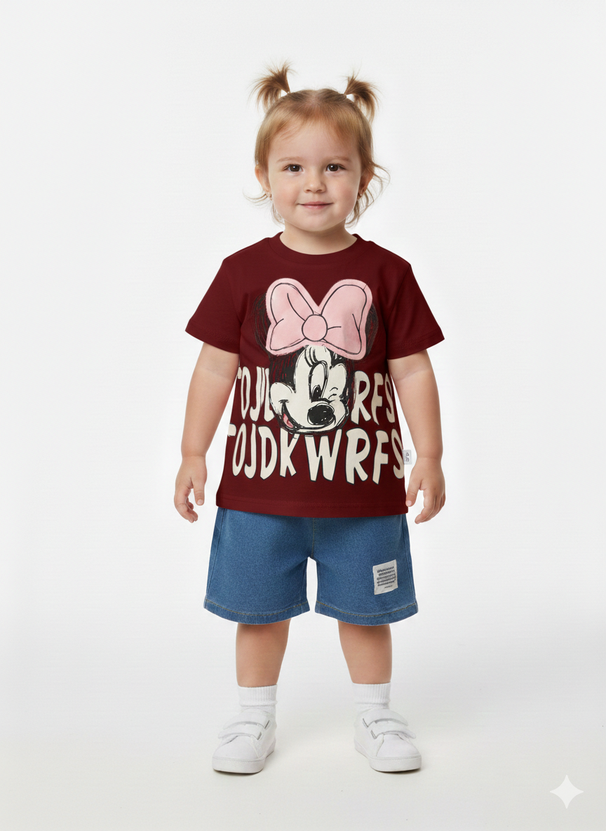 Toddler Girls' Disney Minnie Mouse Graphic T-Shirt and Denim Shorts Two-Piece Casual Summer Set