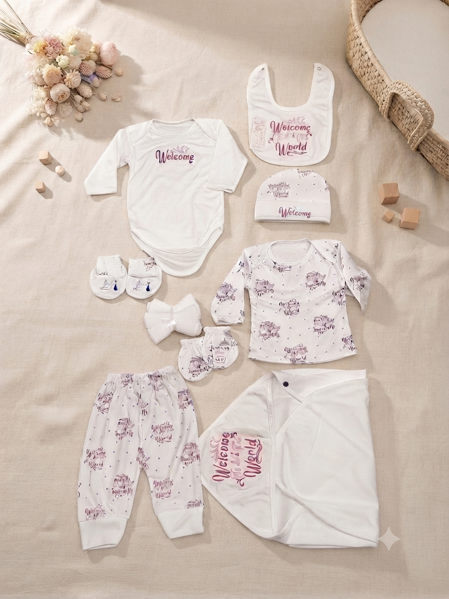 Soft Cotton Welcome To The World Newborn Baby Gift Set With Essential Clothing Accessories