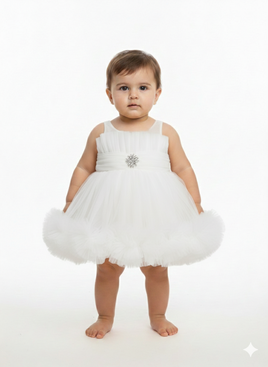 Radiant Tulle Princess Baby Boutique Dress: Sparkling Rhinestone Tutu Gown for Special Occasions and Birthdays