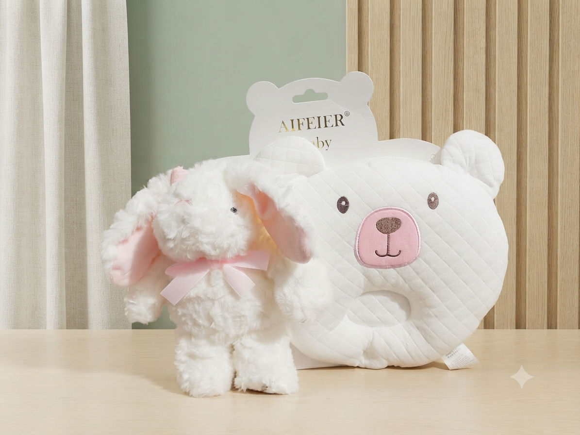 Soft White Bunny Plush Toy and Matching Bear Baby Pillow Gift Set