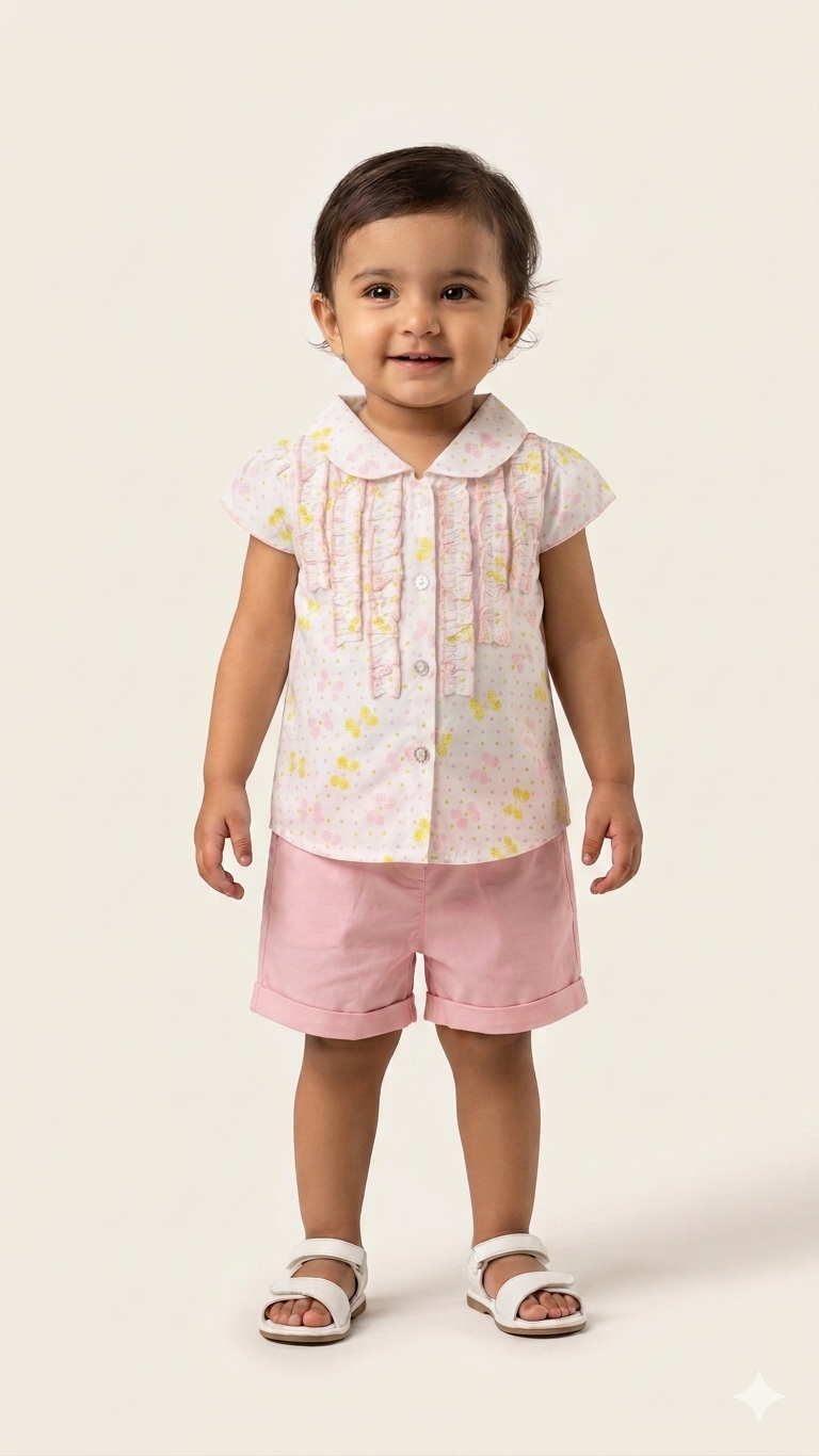 Adorable Toddler Floral Blouse and Solid Color Shorts Set