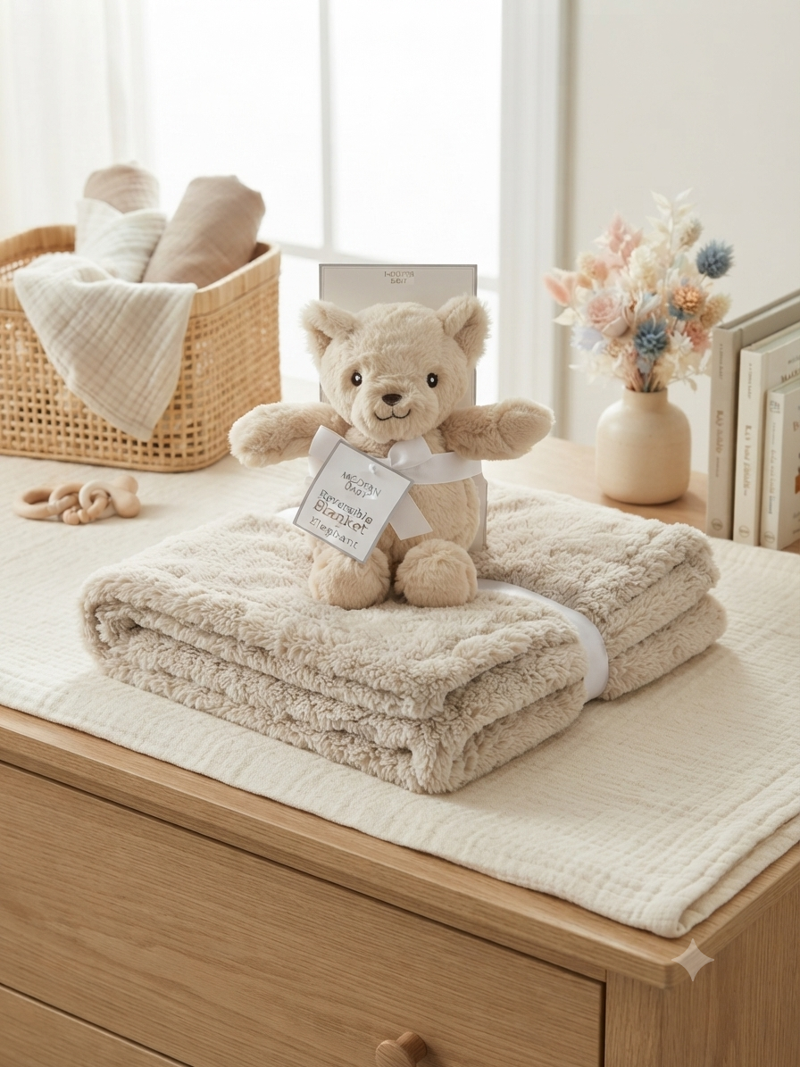 Soft Plush Animal Toy With Premium Reversible Baby Blanket Set For Ultimate Comfort Daily