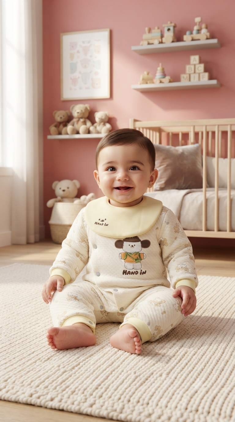 Soft Quilted Baby Romper With Matching Bib Cute Cartoon Print For Newborns