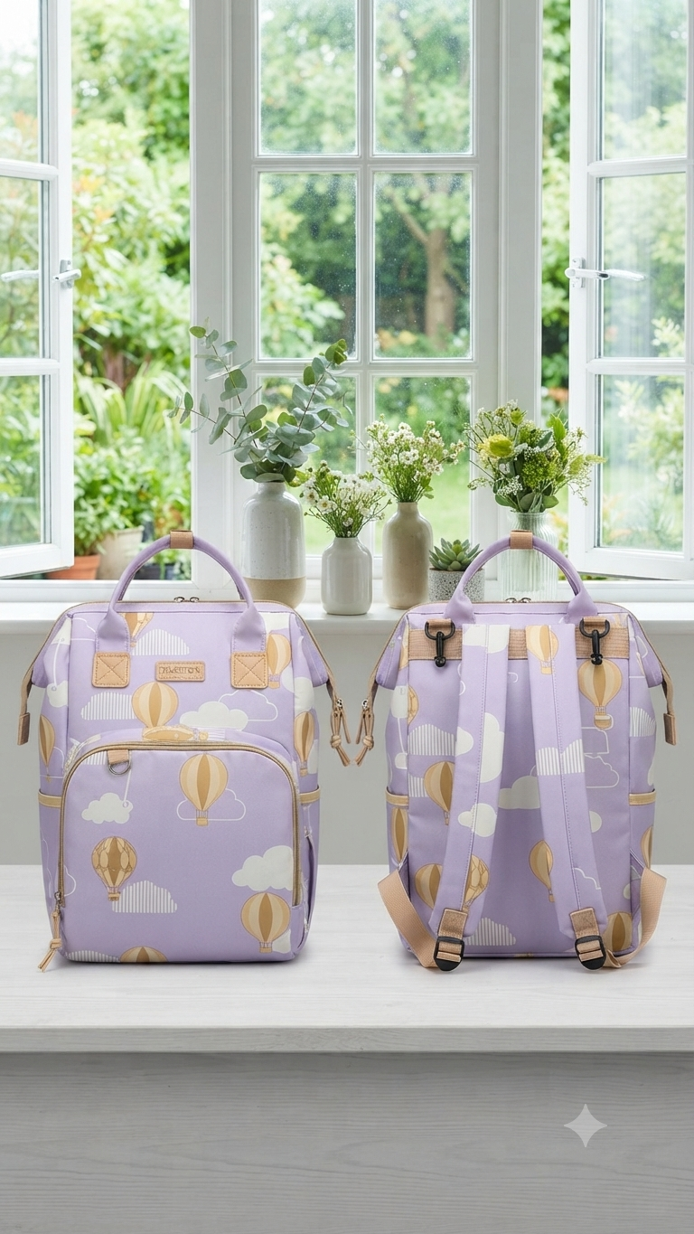 Charming Hot Air Balloon Print Diaper Bags with Spacious Storage for Traveling Parents