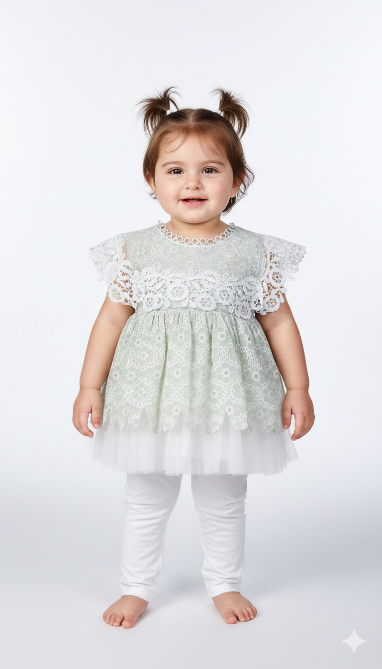 Elegant Baby Girl Lace Overlay Party Dress With Flutter Sleeves And Soft Tulle Skirt