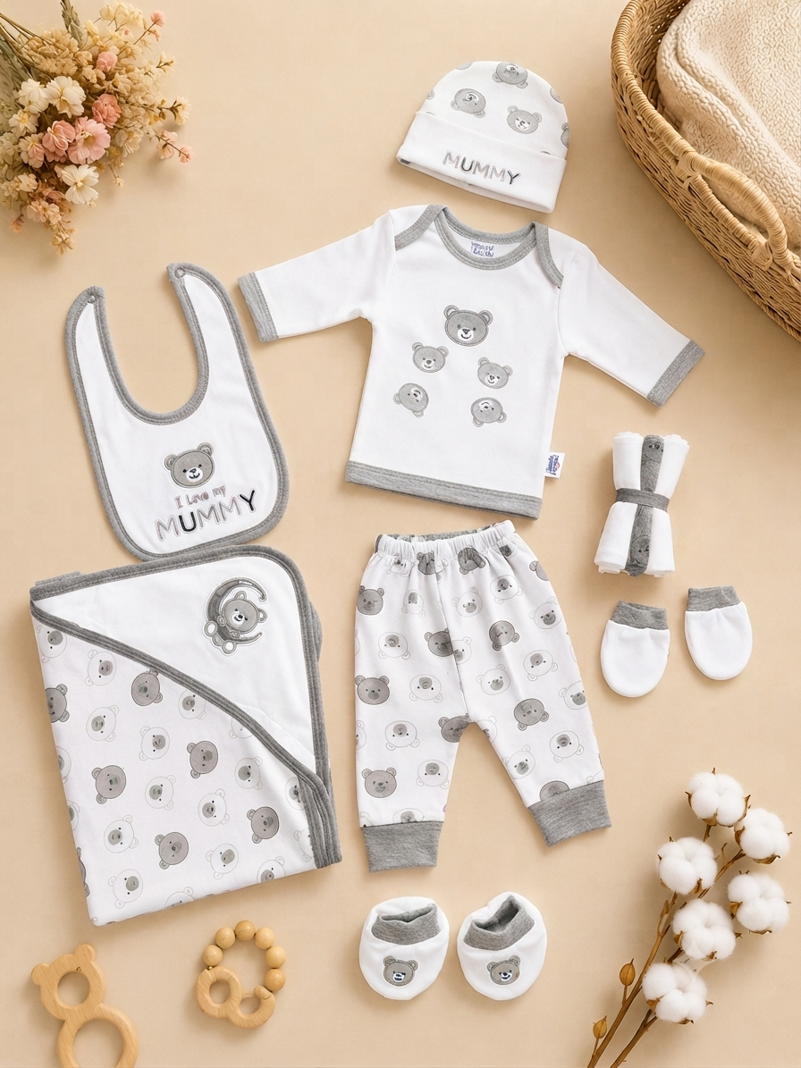 Complete Adorable Bear Theme Newborn Baby Gift Set With Essential Clothing And Accessories Included
