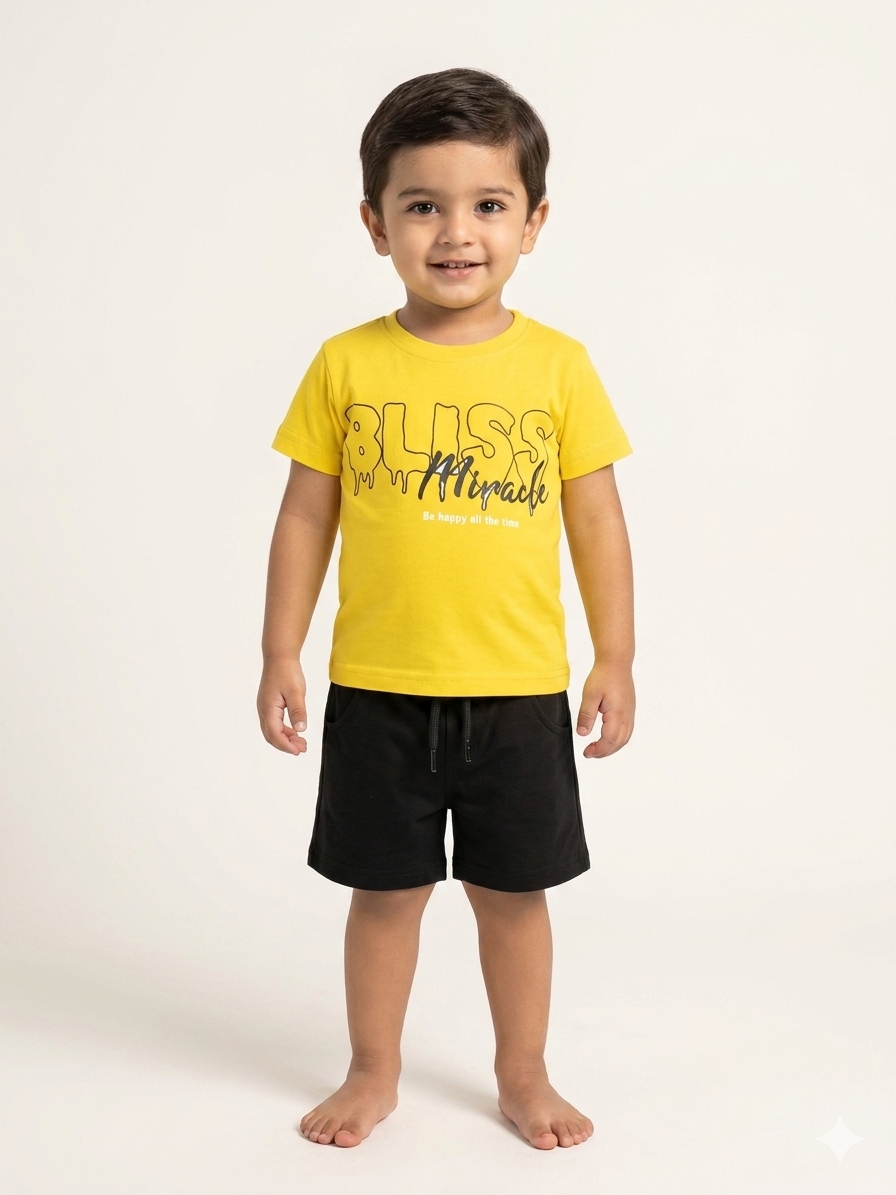 Toddler Boy Bliss Miracle Graphic Tee and Shorts Set Premium Cotton Kids Summer Playwear