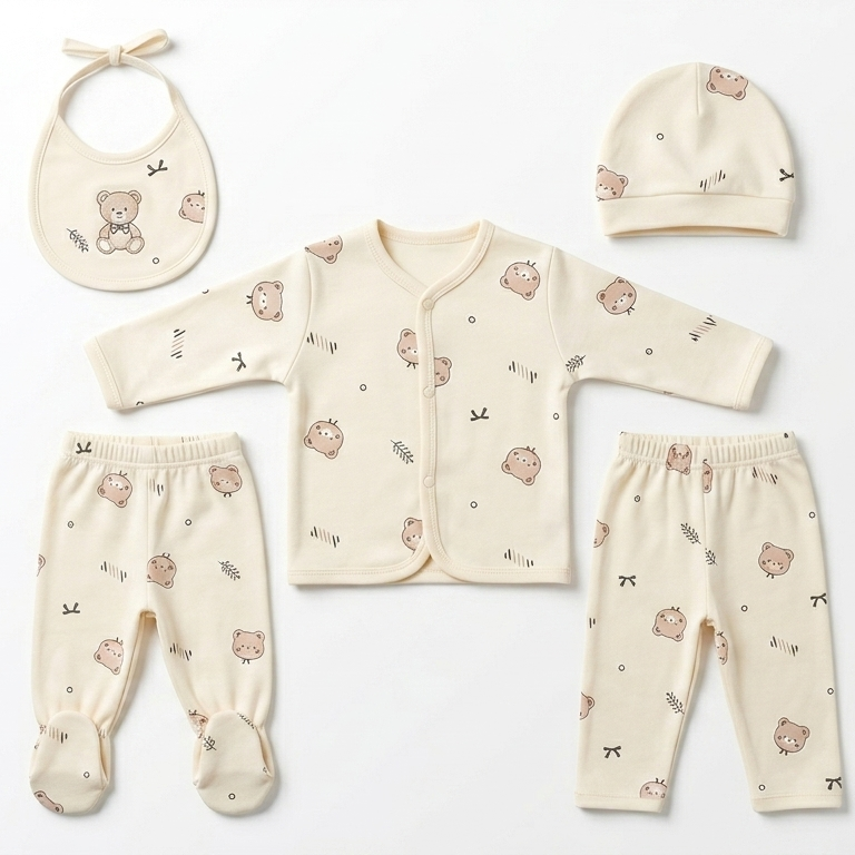 Cute Bear Print 4-Piece Newborn Baby Gift Set - Soft Organic Cotton Infant Clothing