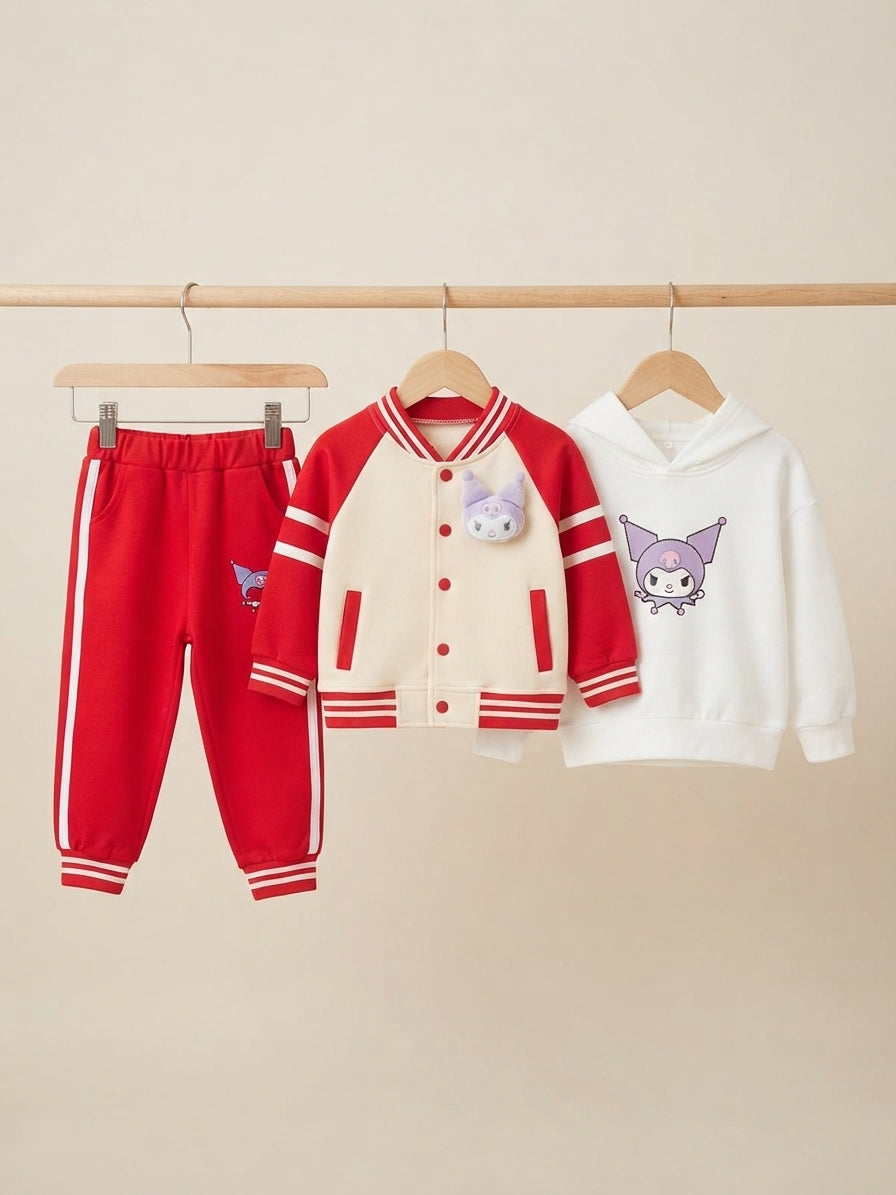 Kids Orange and White Varsity Jacket White Hoodie and Jogger Pants Set