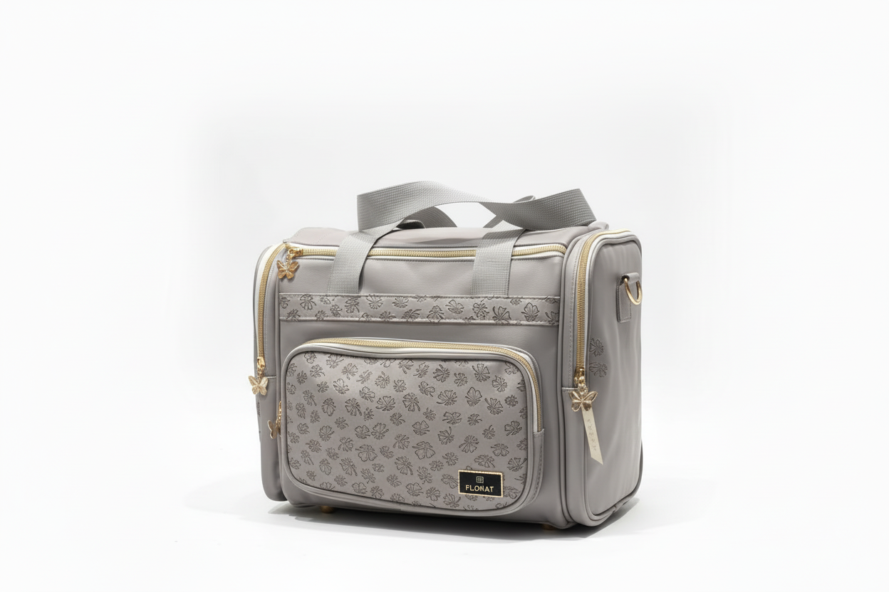 Premium Floral Embossed Diaper Bag with Butterfly Zippers and Multiple Large Functional Storage Pockets