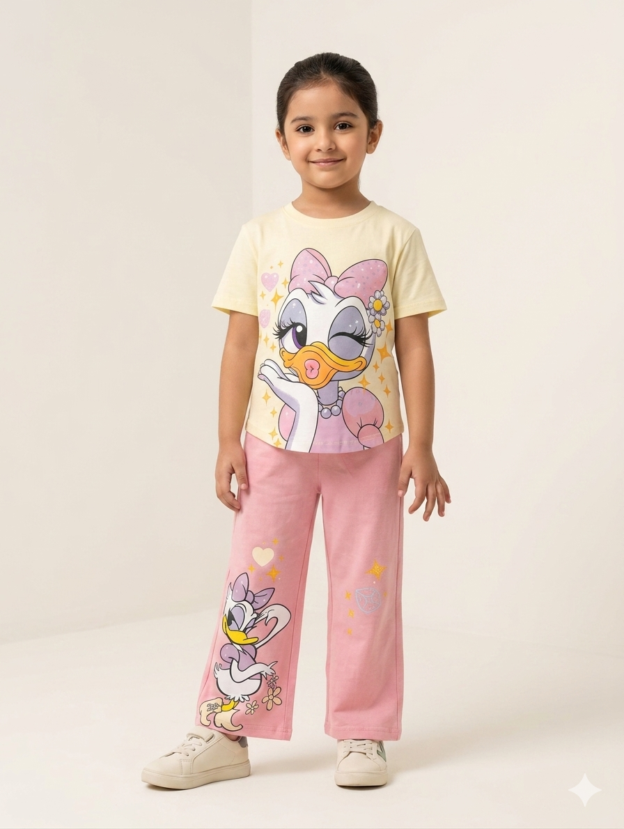 Disney Daisy Duck Graphic Tee and Wide-Leg Pants Two-Piece Comfortable Cotton Everyday Outfit Set