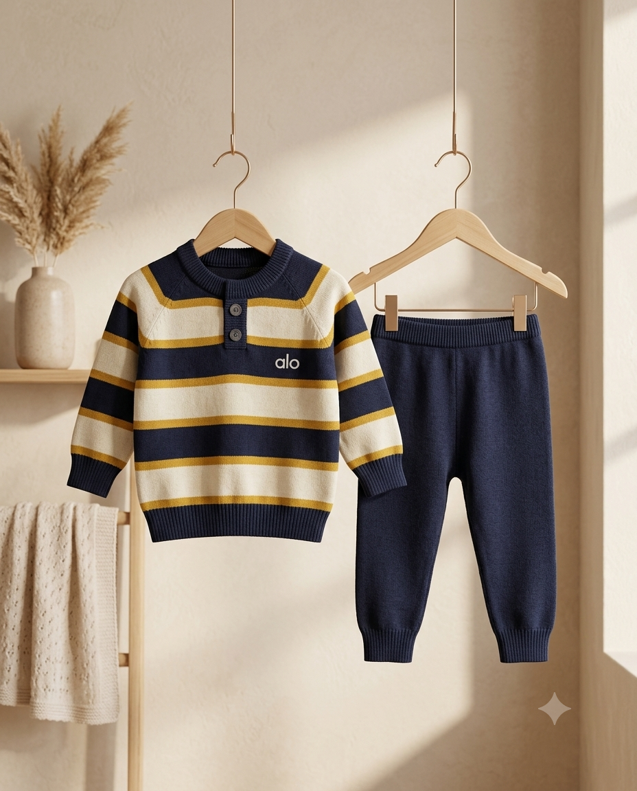 Enhance your child's wardrobe with this elegant and comfortable knitted outfit, perfect for any occasion.