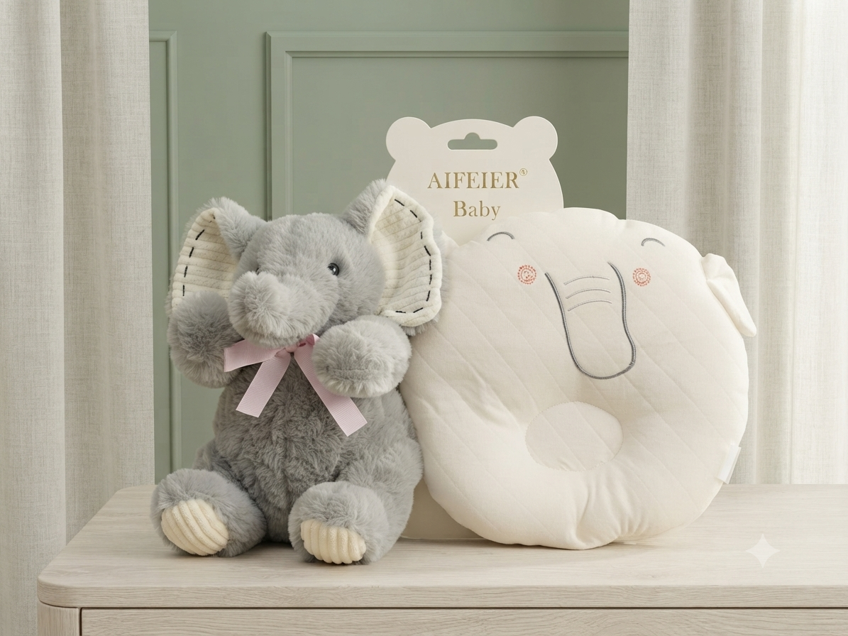 Soft Gray Elephant Plush Toy and Matching Baby Pillow Set for Your Little One