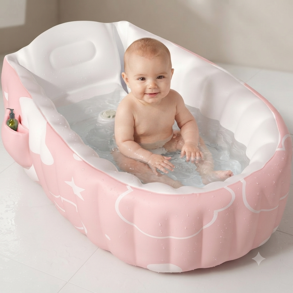Portable Inflatable Baby Bathtub with Soft Cushion and Anti-Slip Design for Safe Bathing