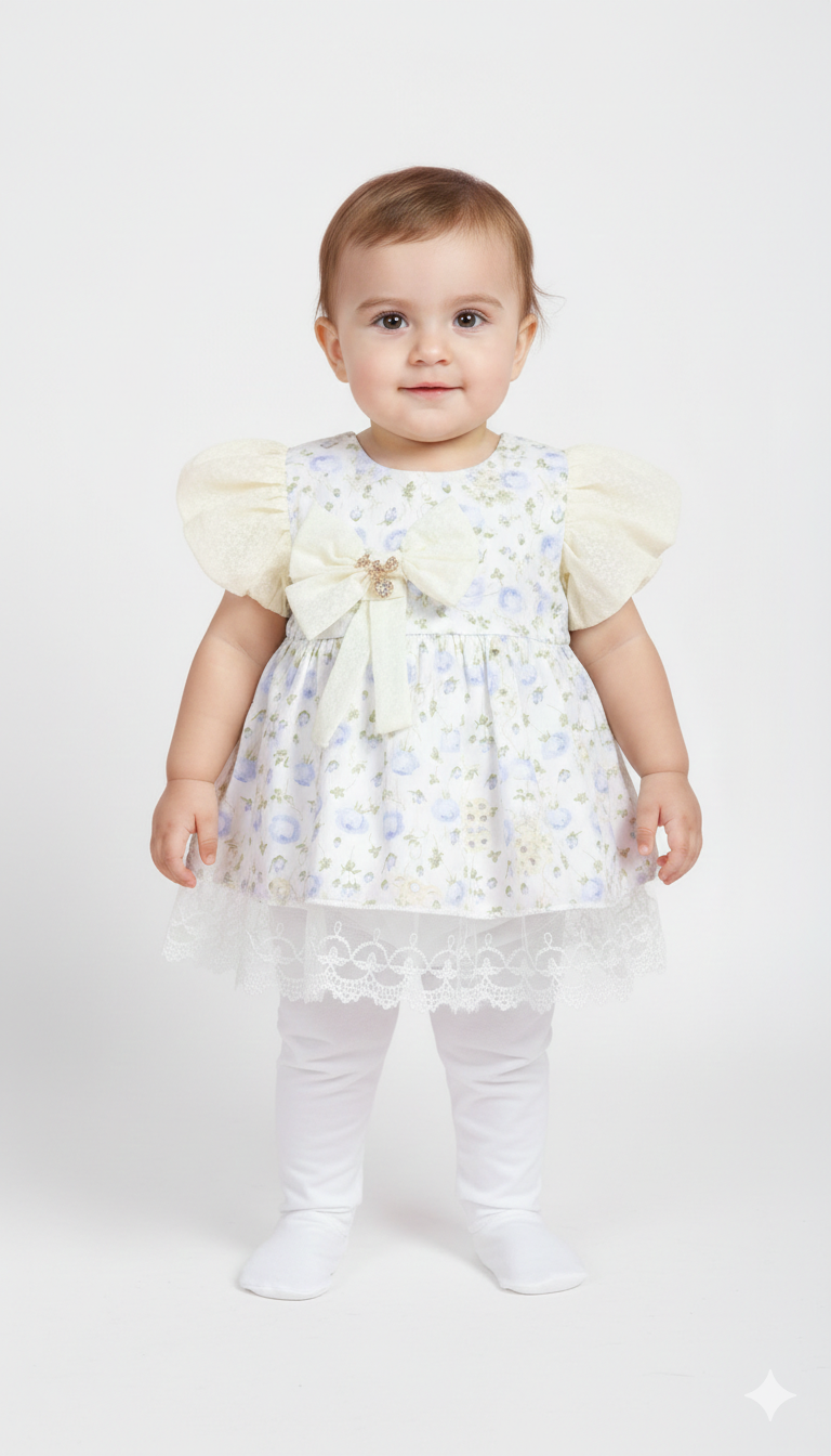 Premium Floral Baby Girl Party Dress With Lace Ruffle Sleeves And Elegant Layered Tutu Hemline