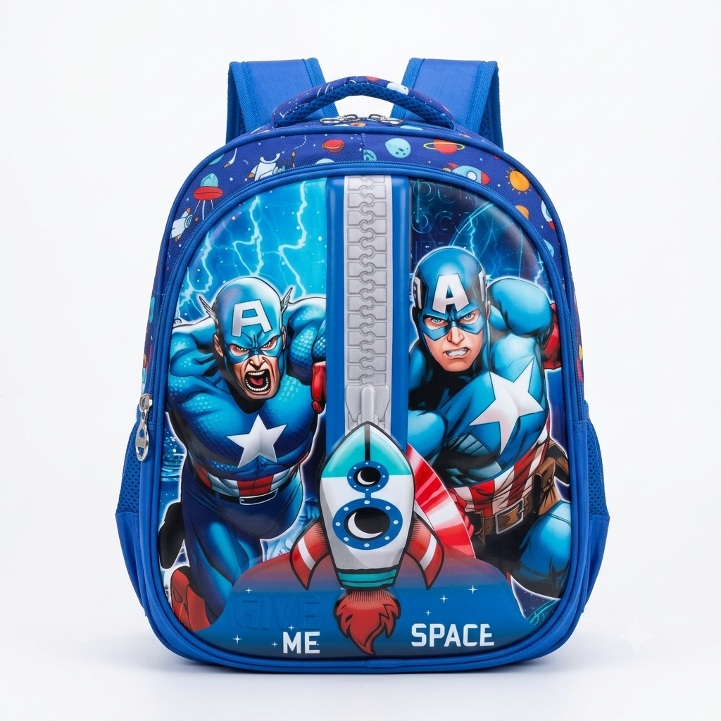 Captain America Rocket Theme School Backpack With Give Me Space Print For Young Boys