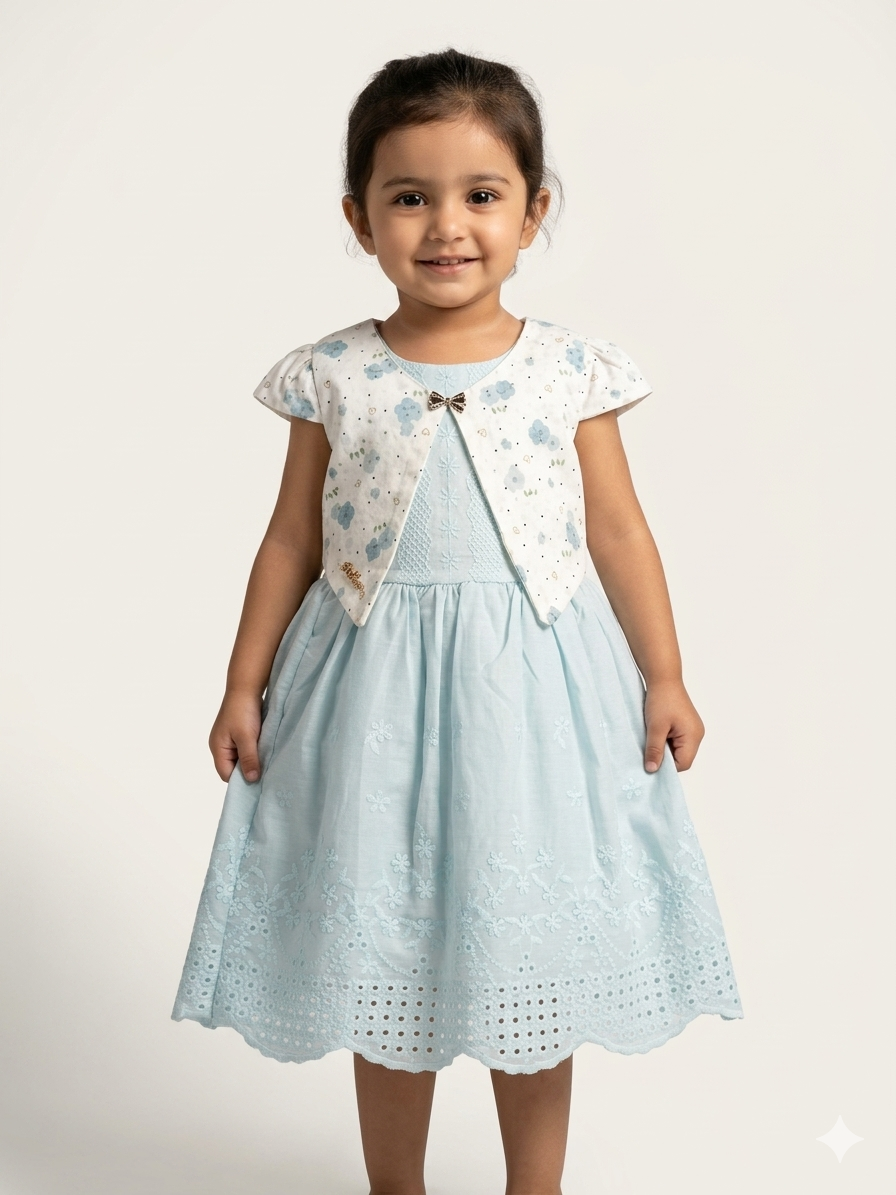 Girls Elegant Sunshine Embroidered Dress with Floral Bolero Jacket