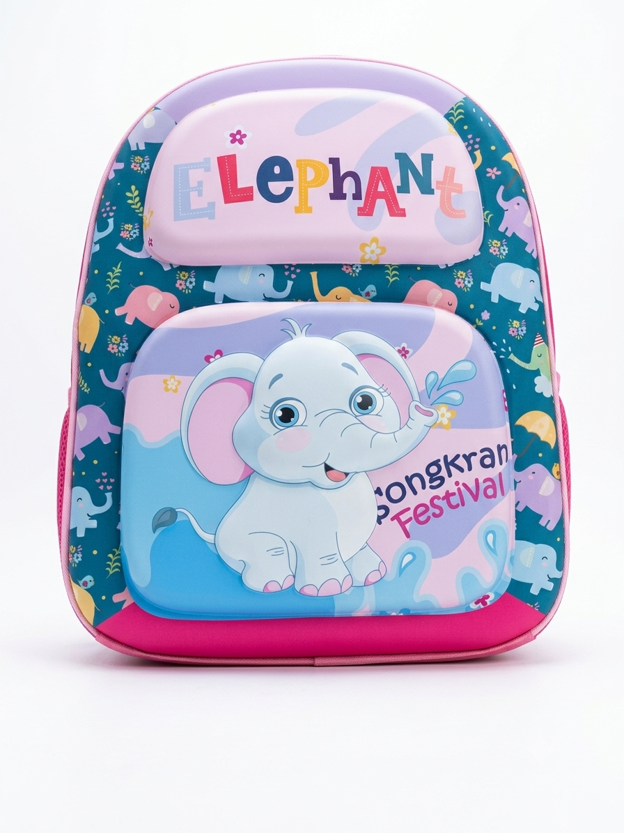 Cute Elephant Songkran Festival Printed School Backpack For Kids With Durable And Lightweight Design