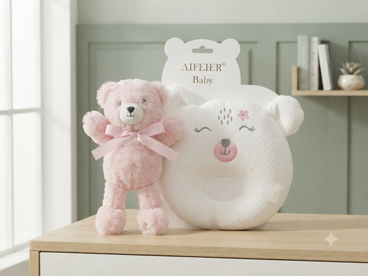 Soft Pink Teddy Bear Plush Toy and Matching Bear Baby Pillow Gift Set