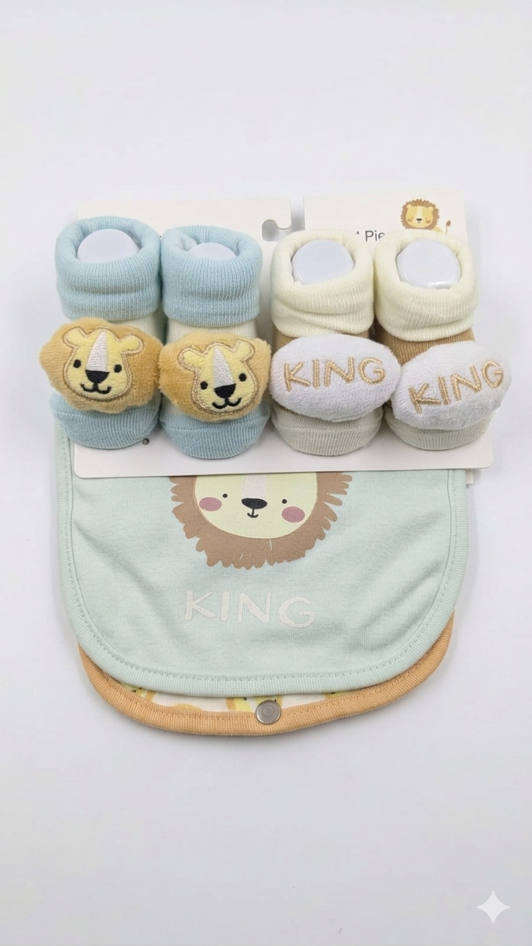 Adorable Lion King Baby Bib and Sock Gift Set Soft Cotton Premium Newborn Essentials