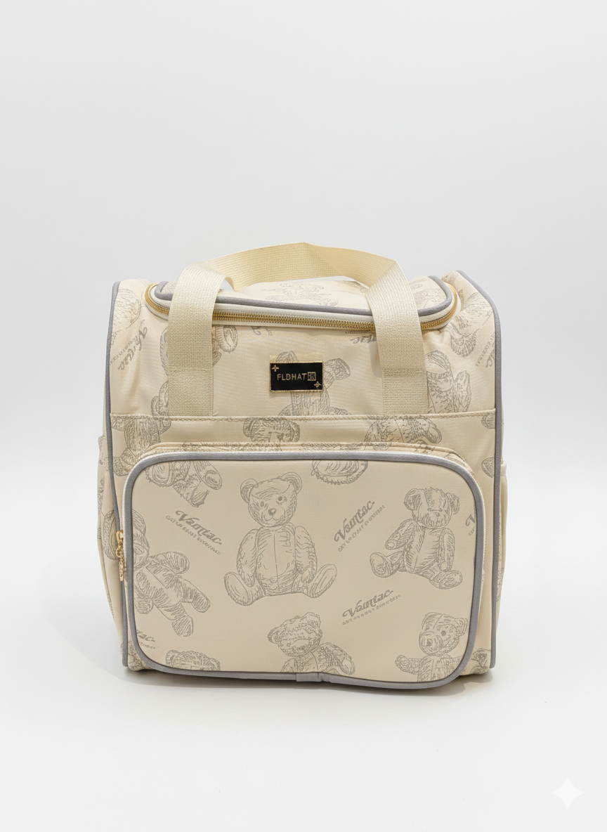 Vantac Multi-Functional Diaper Bag – Premium Teddy Bear Print, Large Capacity Nursery Organizer with Insulated Pockets for Travel & Daily Use
