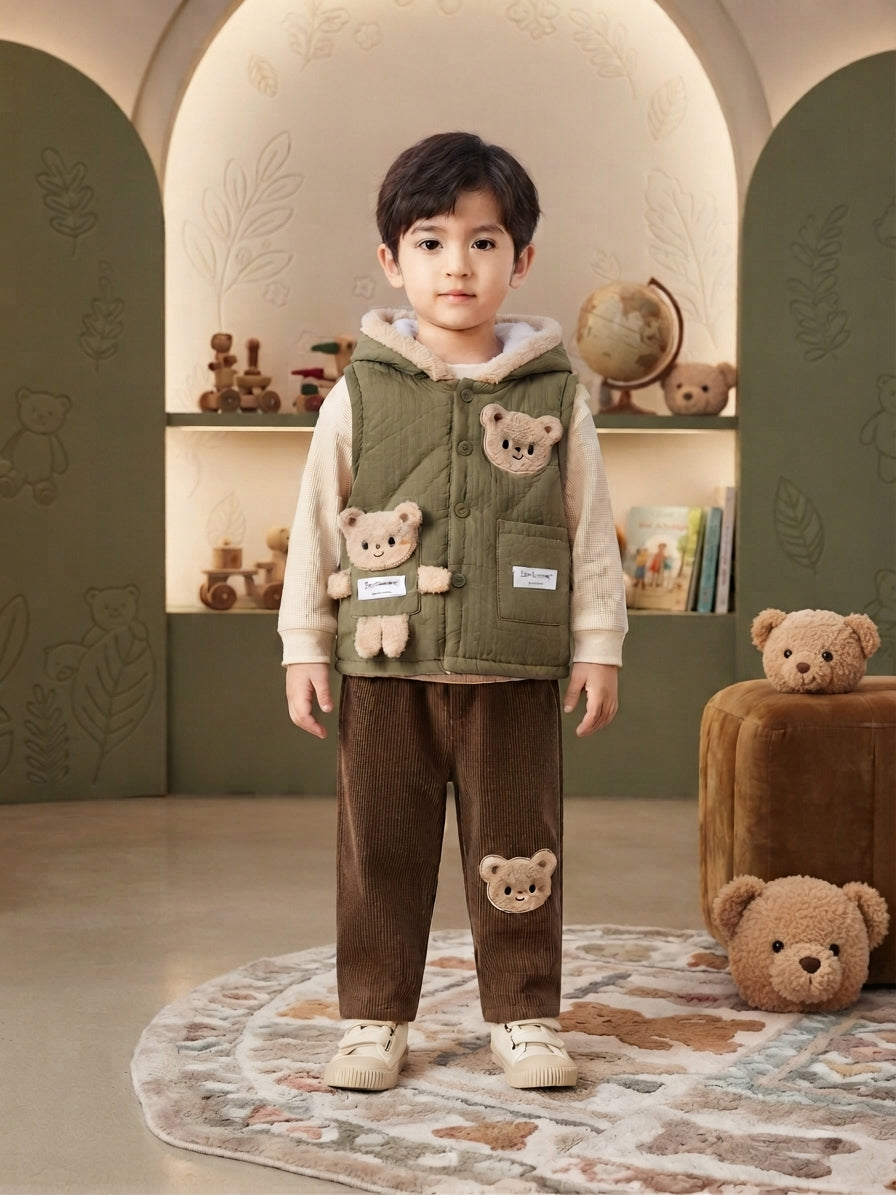 Cute Kids Winter Outfit Set with Hooded Jacket and Matching Brown Pants
