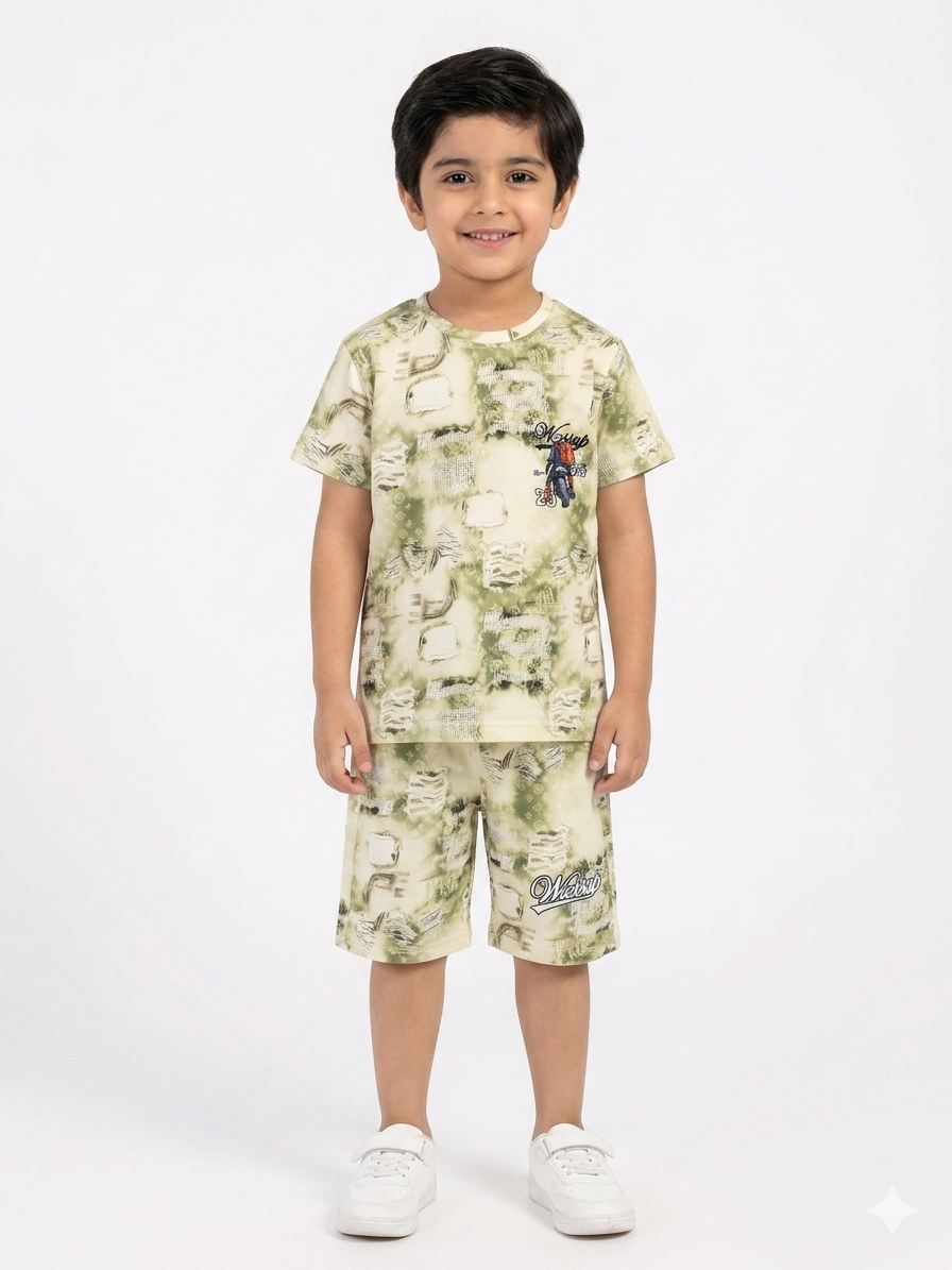 Boys Stylish Graphic Print T-Shirt And Shorts Set For Comfortable Summer Daily Wear