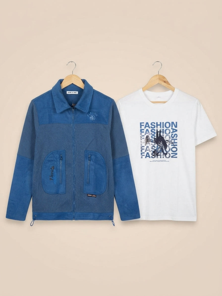 Stylish Kids Winter Jacket And Matching Cotton T-Shirt Outfit Set For Boys