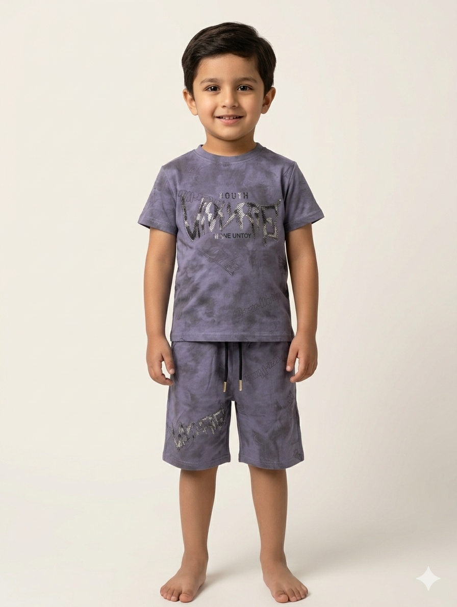 Boys' Urban Tie-Dye Cotton T-Shirt and Shorts Two-Piece Set in Three Stylish Colors