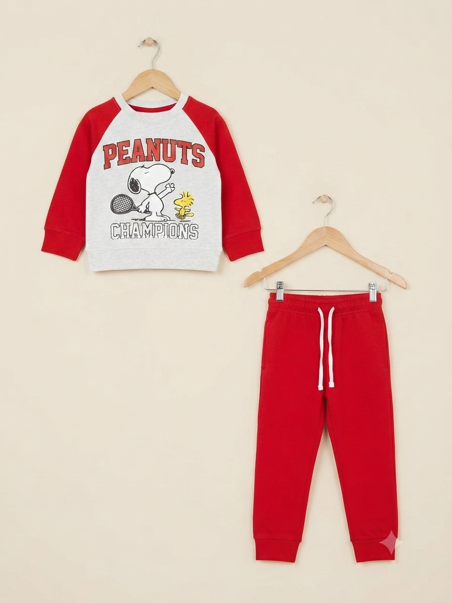Stylish Kids Peanuts Champions Graphic Raglan Sweatshirt With Matching Full Length Trousers