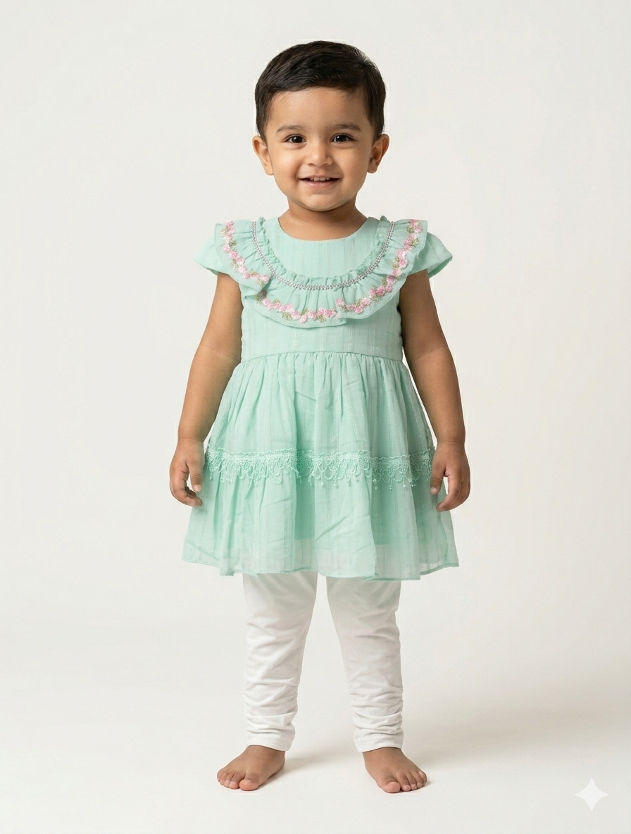 Sweet Toddler Girls Floral Embroidered Flutter Sleeve Tunic and Leggings Two-Piece Set