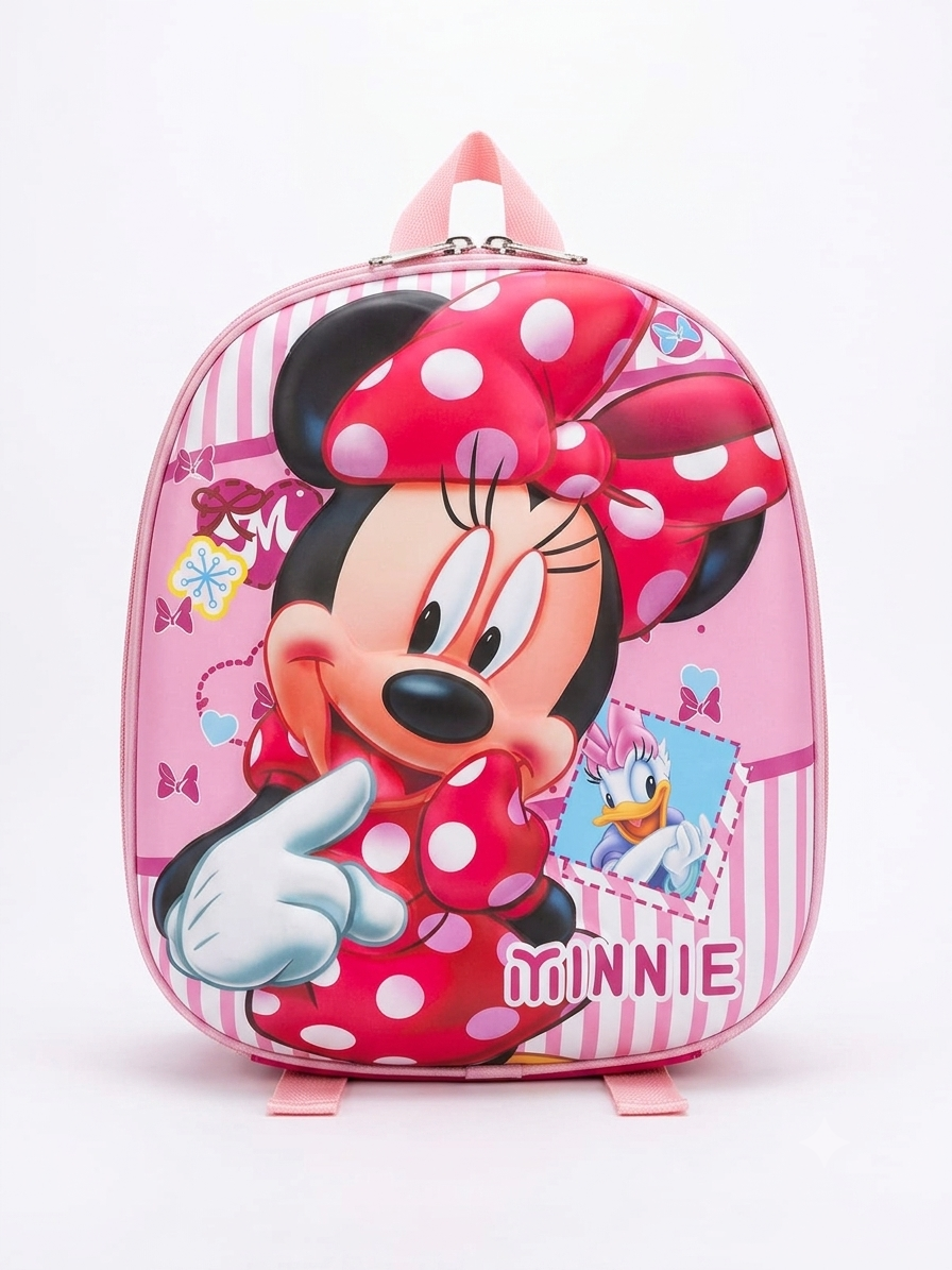 Cute Pink Minnie Mouse Printed School Backpack For Little Girls Lightweight Daily Use Bag