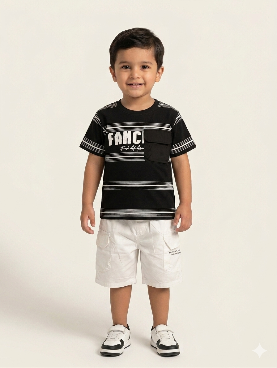 Toddler Boys Striped Short Sleeve T-Shirt and Cargo Shorts Two-Piece Co-ord Set