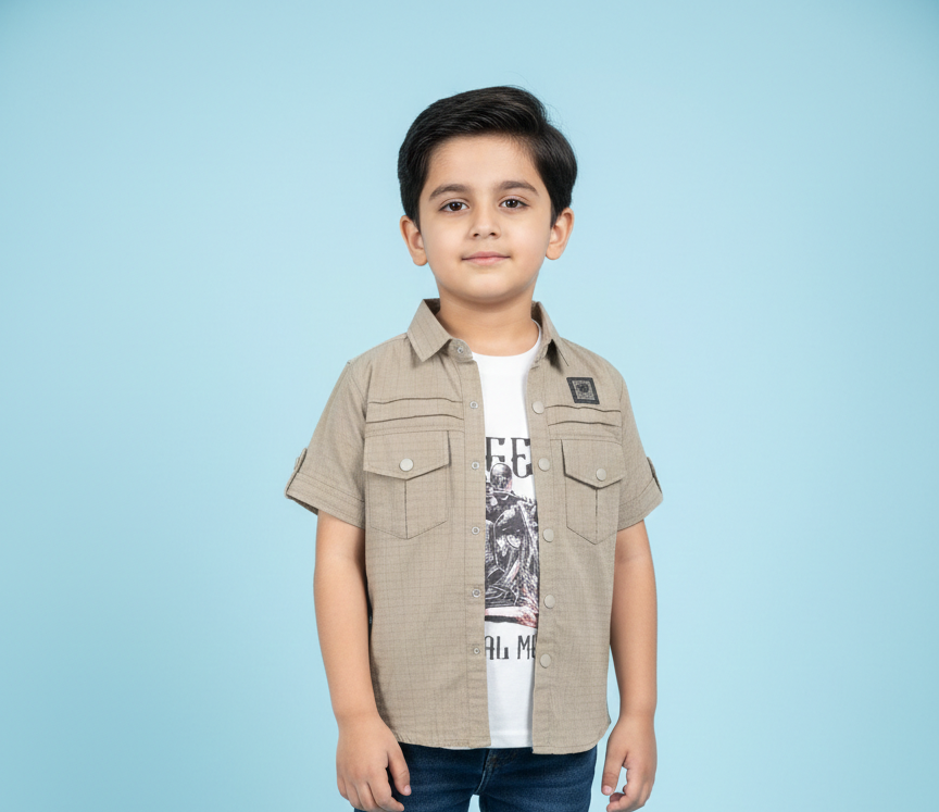 Boys Trendy Sleeve Utility Shirt With inner T shirt Graphic Tee