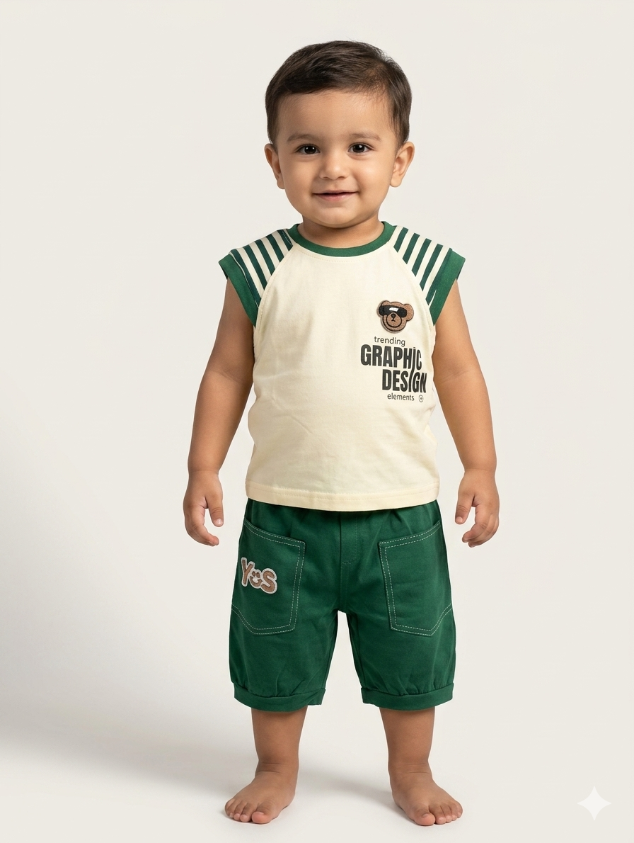Toddler Boys' Two-Piece Graphic Bear Tank Top and Matching Pocket Shorts Summer Outfit Set