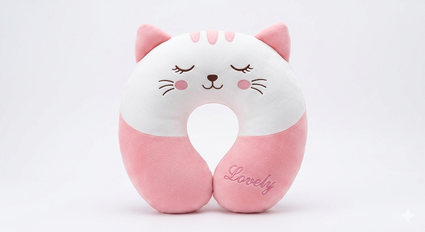 Comfortable Pink Cat Travel Neck Pillow – Soft Plush Neck Support