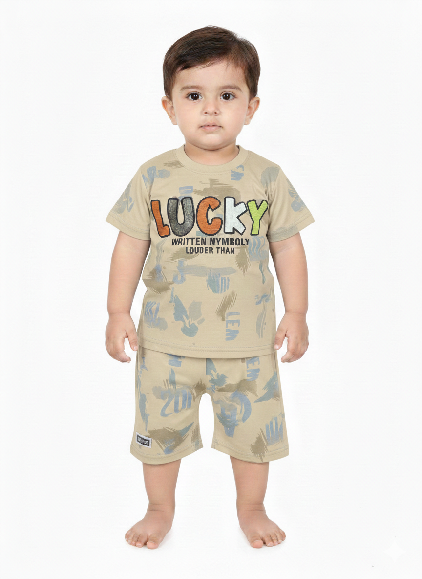 Boys' "Lucky" Abstract Print Cotton Tee and Shorts Two-Piece Summer Activewear Outfit Set