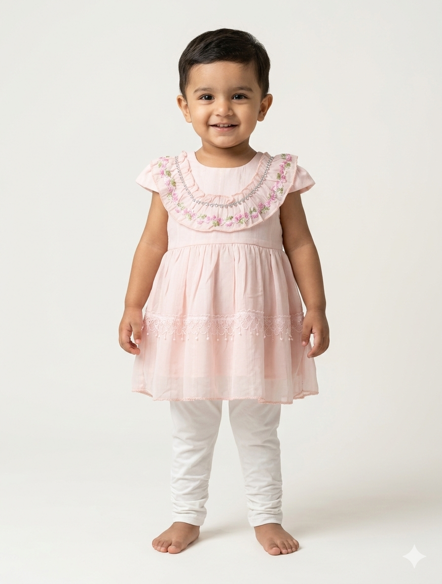 Sweet Toddler Girls Floral Embroidered Flutter Sleeve Tunic and Leggings Two-Piece Set