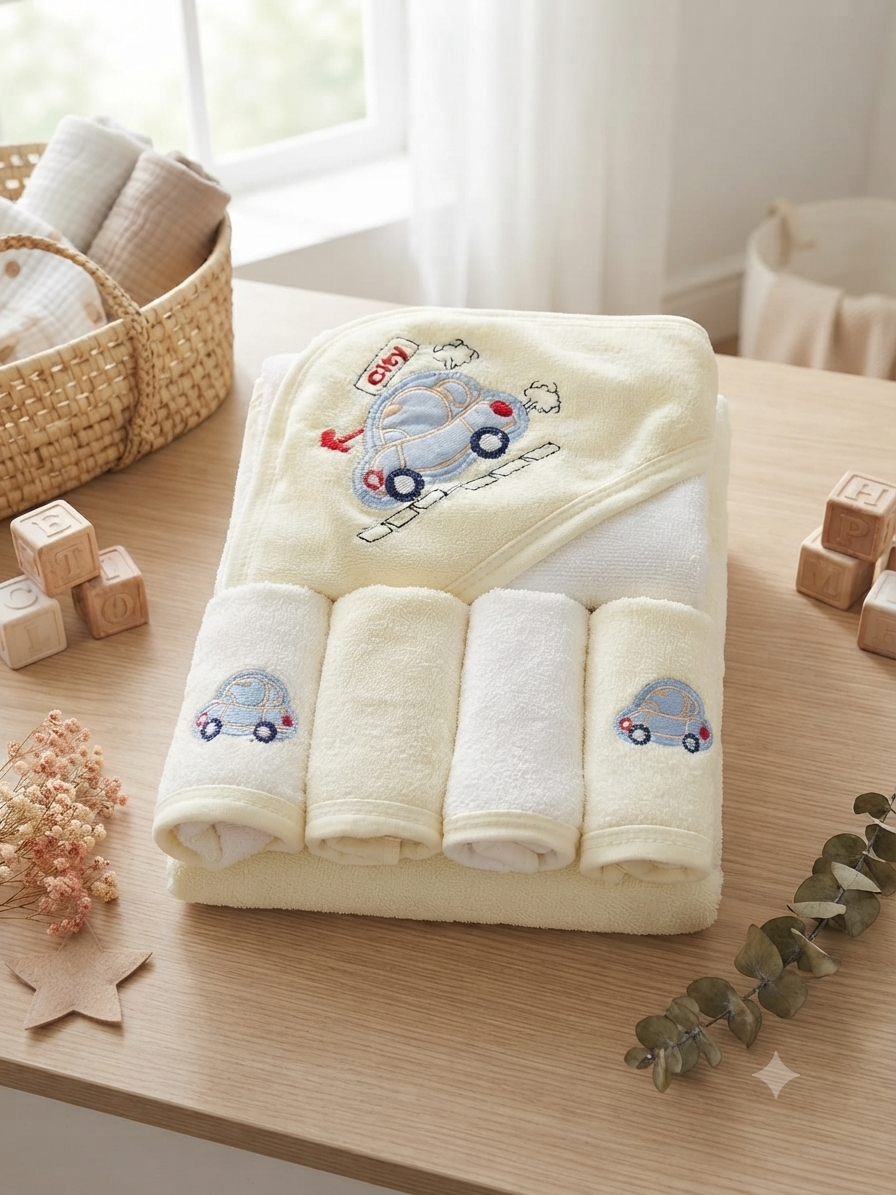 Premium Cotton Baby Hooded Bath Towel And Washcloth Set For Soft Newborn Skincare Routine