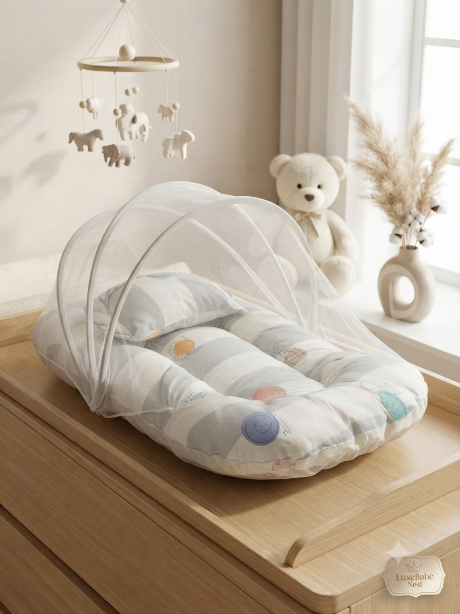 Comfortable Portable Baby Nest Bed With Protective Mosquito Net For Safe And Peaceful Sleep