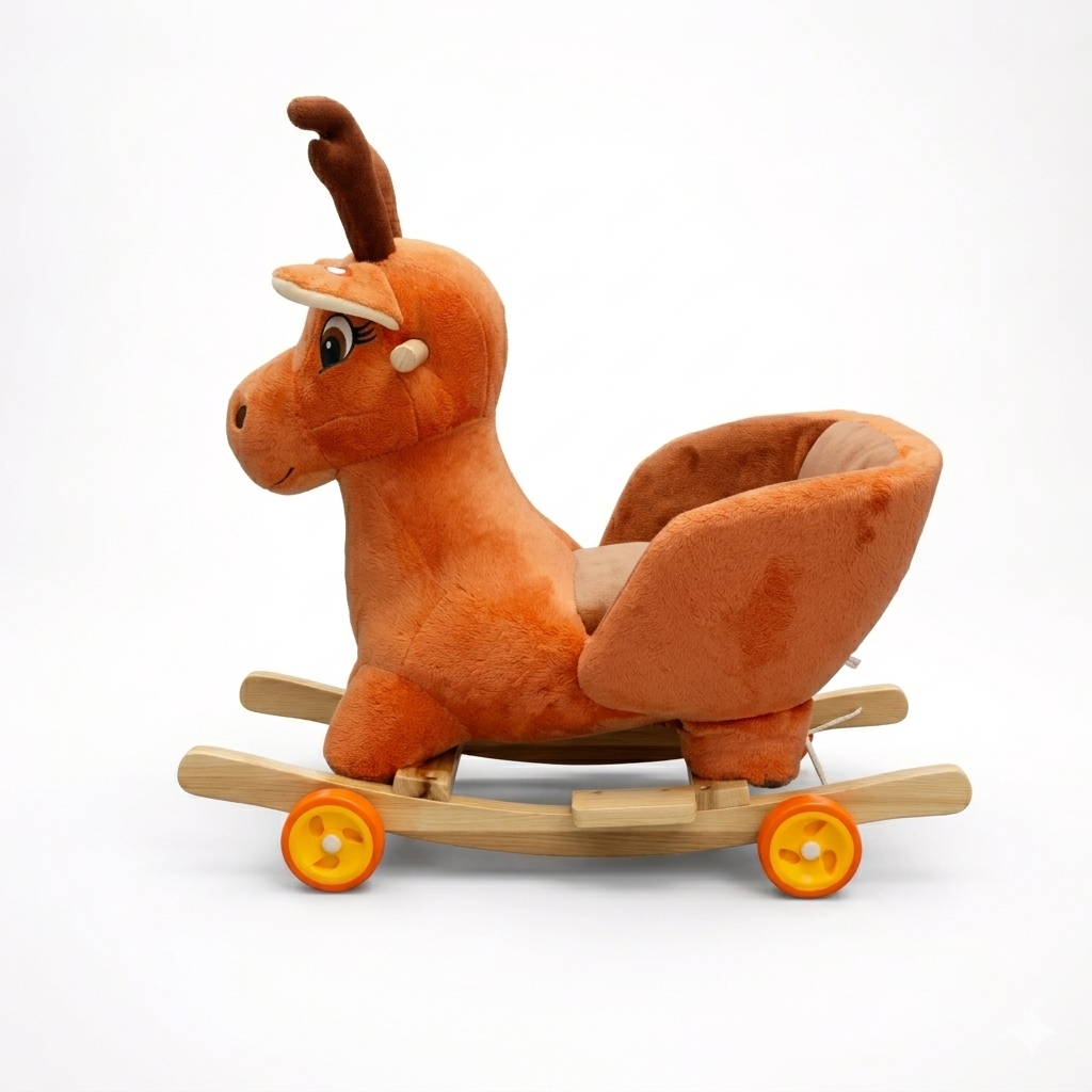Plush Reindeer 2-in-1 Rocking Horse and Rolling Ride-On Toy with Safety Seat and Wheels