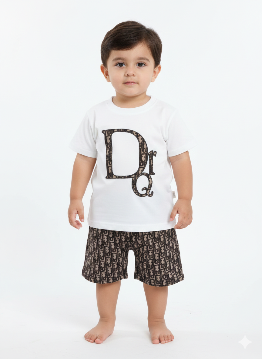 Toddler Boys Designer Inspired Monogram T-Shirt and Shorts Two Piece Summer Cotton Co-ord Set