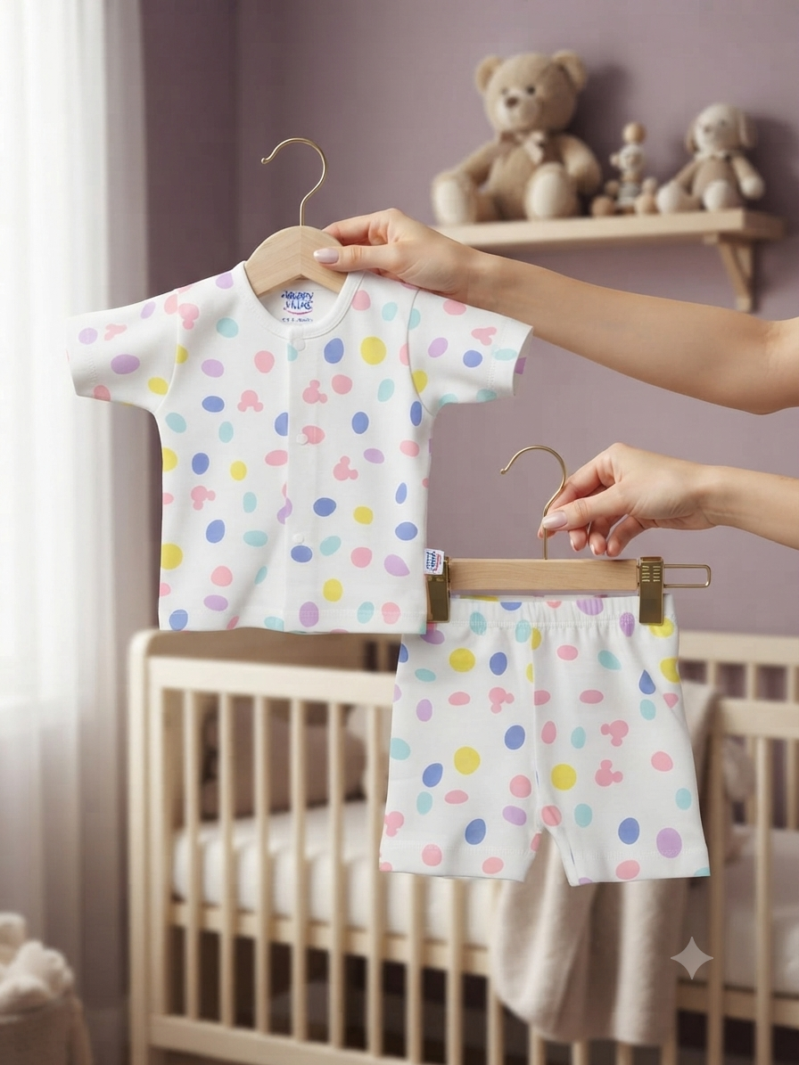 Colorful Polka Dot Cotton Baby Summer Set Soft Short Sleeve Outfit For Infants