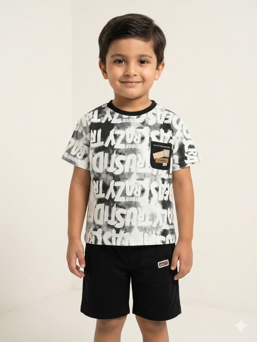 Boys' Urban Graffiti Print Tee and Canvas Shorts Two-Piece Coordinating Summer Set