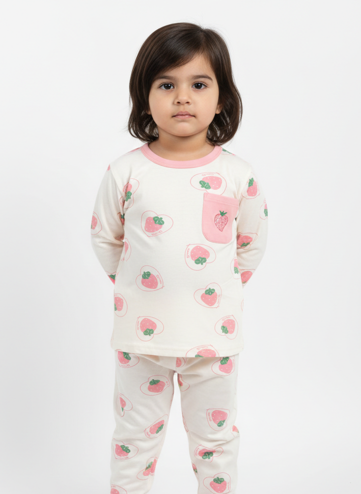 China Imported Kids Night Suit – Star & Berry Print | Soft Cotton Nightwear