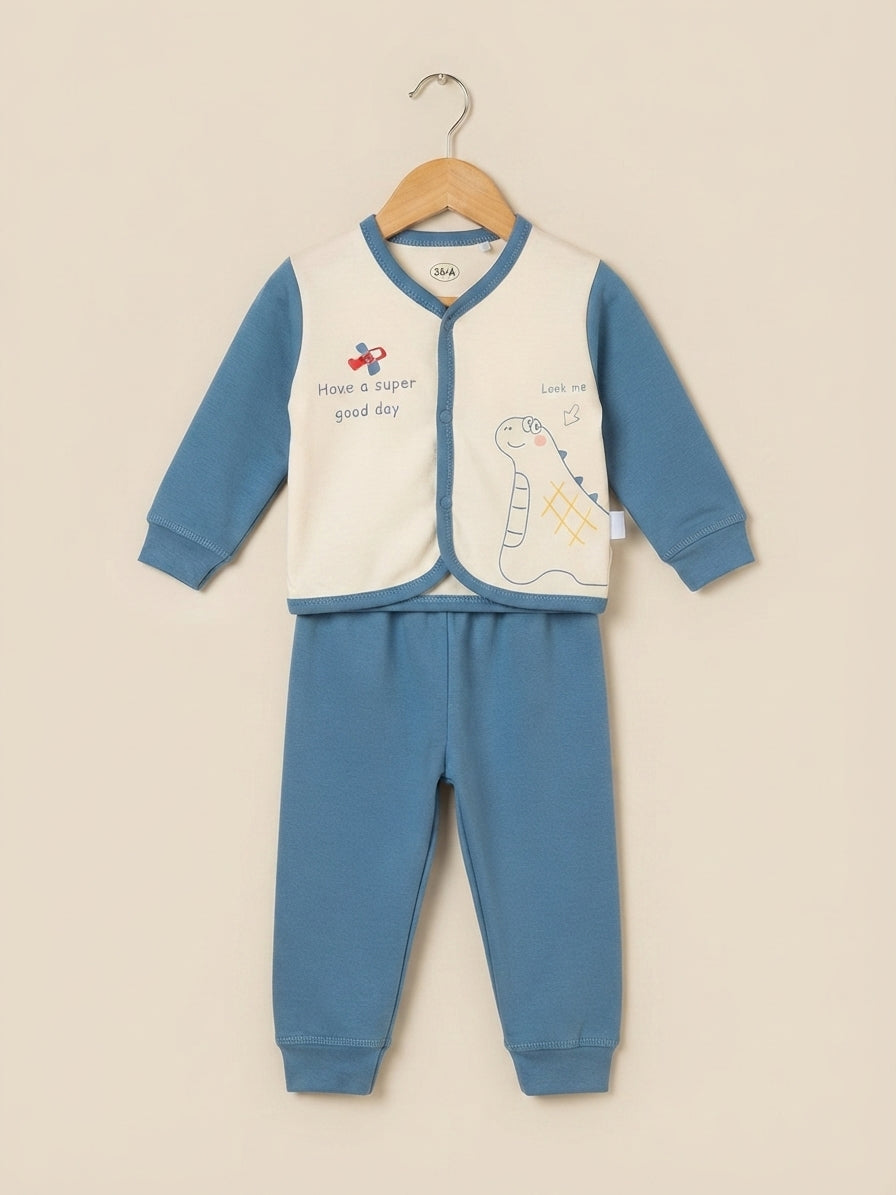 Cute Kids Cotton Have A Nice Weekend Graphic Button Up Top And Matching Trouser Outfit Set