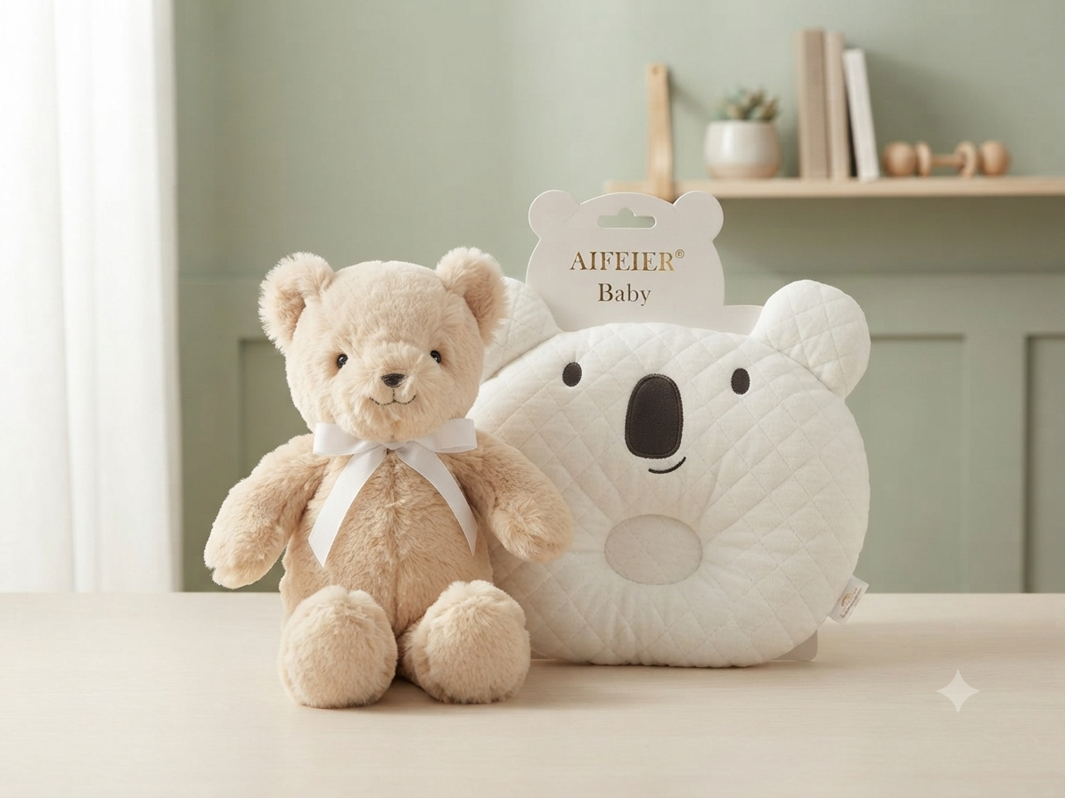 Soft Beige Teddy Bear Plush Toy and Matching Koala Baby Pillow Gift Set