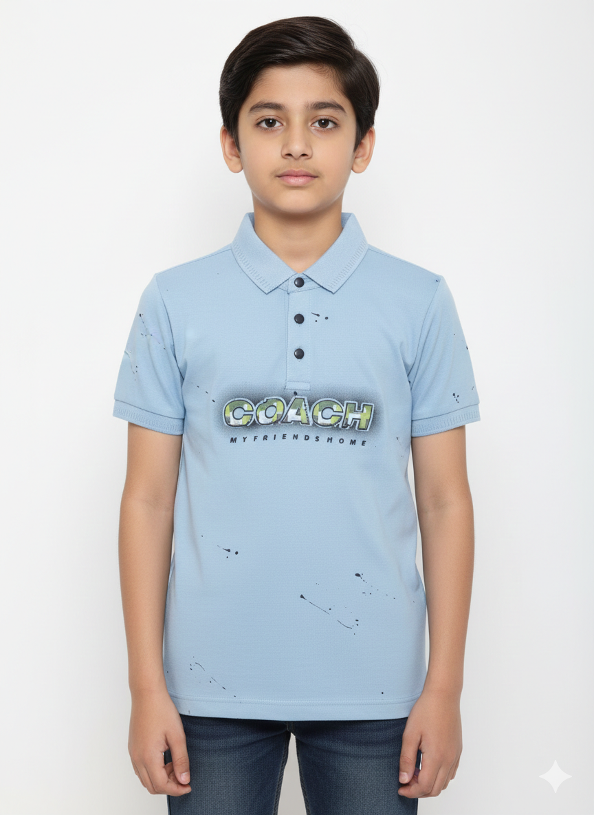 The Dynamic Rhythm of a Young Trendsetter Wearing a Vibrant Multicolored Splattered Graphic Polo Shirt