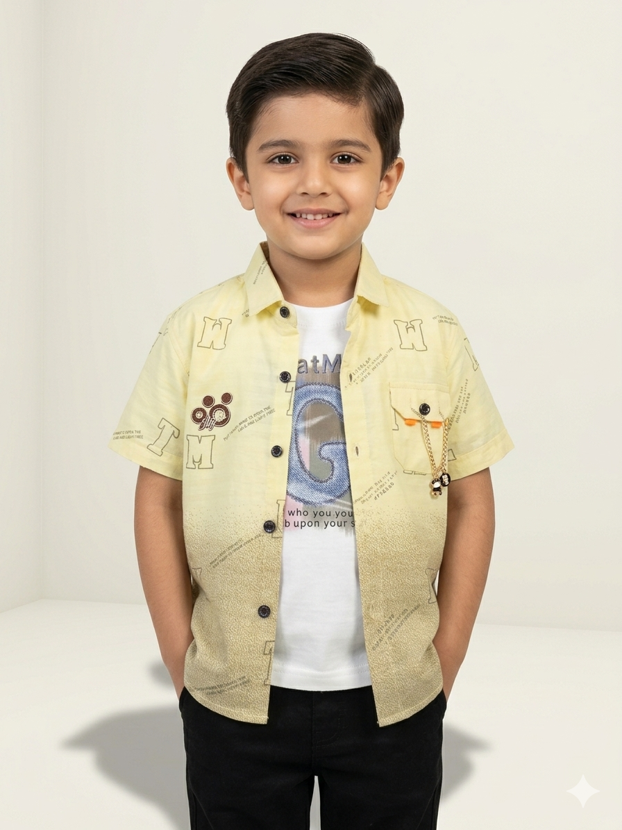 Boys Stylish Gradient Yellow Graphic Shirt and Casual Tee Coordinated Set